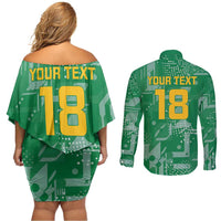 Custom Guyana Football Couples Matching Off Shoulder Short Dress and Long Sleeve Button Shirt One Team One Game Green Version - Wonder Print Shop