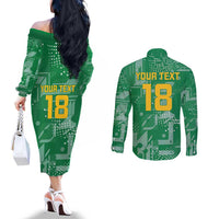 Custom Guyana Football Couples Matching Off The Shoulder Long Sleeve Dress and Long Sleeve Button Shirt One Team One Game Green Version - Wonder Print Shop
