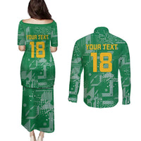 Custom Guyana Football Couples Matching Puletasi and Long Sleeve Button Shirt One Team One Game Green Version - Wonder Print Shop