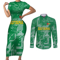 Custom Guyana Football Couples Matching Short Sleeve Bodycon Dress and Long Sleeve Button Shirt One Team One Game Green Version - Wonder Print Shop