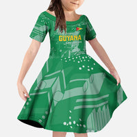 Custom Guyana Football Family Matching Off The Shoulder Long Sleeve Dress and Hawaiian Shirt One Team One Game Green Version - Wonder Print Shop
