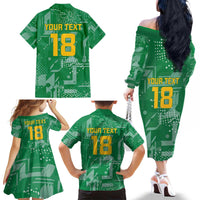 Custom Guyana Football Family Matching Off The Shoulder Long Sleeve Dress and Hawaiian Shirt One Team One Game Green Version - Wonder Print Shop