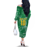 Custom Guyana Football Family Matching Off The Shoulder Long Sleeve Dress and Hawaiian Shirt One Team One Game Green Version - Wonder Print Shop