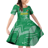 Custom Guyana Football Family Matching Off Shoulder Short Dress and Hawaiian Shirt One Team One Game Green Version - Wonder Print Shop