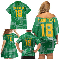 Custom Guyana Football Family Matching Off Shoulder Short Dress and Hawaiian Shirt One Team One Game Green Version - Wonder Print Shop