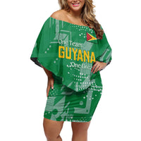 Custom Guyana Football Family Matching Off Shoulder Short Dress and Hawaiian Shirt One Team One Game Green Version - Wonder Print Shop