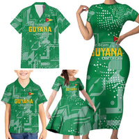 Custom Guyana Football Family Matching Short Sleeve Bodycon Dress and Hawaiian Shirt One Team One Game Green Version - Wonder Print Shop