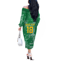 Custom Guyana Football Off The Shoulder Long Sleeve Dress One Team One Game Green Version - Wonder Print Shop