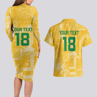 Custom Guyana Football Couples Matching Long Sleeve Bodycon Dress and Hawaiian Shirt One Team One Game Yellow Version - Wonder Print Shop