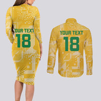 Custom Guyana Football Couples Matching Long Sleeve Bodycon Dress and Long Sleeve Button Shirt One Team One Game Yellow Version - Wonder Print Shop