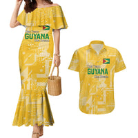 Custom Guyana Football Couples Matching Mermaid Dress and Hawaiian Shirt One Team One Game Yellow Version - Wonder Print Shop