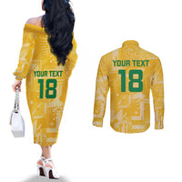 Custom Guyana Football Couples Matching Off The Shoulder Long Sleeve Dress and Long Sleeve Button Shirt One Team One Game Yellow Version - Wonder Print Shop