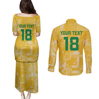 Custom Guyana Football Couples Matching Puletasi and Long Sleeve Button Shirt One Team One Game Yellow Version - Wonder Print Shop