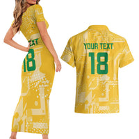 Custom Guyana Football Couples Matching Short Sleeve Bodycon Dress and Hawaiian Shirt One Team One Game Yellow Version - Wonder Print Shop