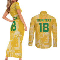 Custom Guyana Football Couples Matching Short Sleeve Bodycon Dress and Long Sleeve Button Shirt One Team One Game Yellow Version - Wonder Print Shop
