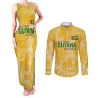 Custom Guyana Football Couples Matching Tank Maxi Dress and Long Sleeve Button Shirt One Team One Game Yellow Version - Wonder Print Shop