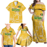 Custom Guyana Football Family Matching Off Shoulder Maxi Dress and Hawaiian Shirt One Team One Game Yellow Version - Wonder Print Shop