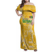 Custom Guyana Football Family Matching Off Shoulder Maxi Dress and Hawaiian Shirt One Team One Game Yellow Version - Wonder Print Shop