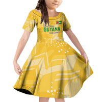 Custom Guyana Football Family Matching Off Shoulder Short Dress and Hawaiian Shirt One Team One Game Yellow Version - Wonder Print Shop
