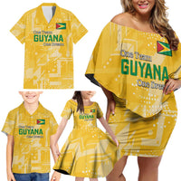 Custom Guyana Football Family Matching Off Shoulder Short Dress and Hawaiian Shirt One Team One Game Yellow Version - Wonder Print Shop