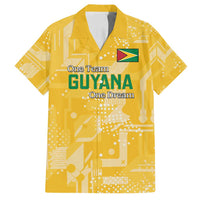 Custom Guyana Football Family Matching Off Shoulder Short Dress and Hawaiian Shirt One Team One Game Yellow Version - Wonder Print Shop