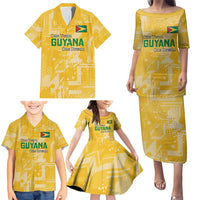 Custom Guyana Football Family Matching Puletasi and Hawaiian Shirt One Team One Game Yellow Version - Wonder Print Shop