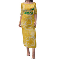 Custom Guyana Football Family Matching Puletasi and Hawaiian Shirt One Team One Game Yellow Version - Wonder Print Shop