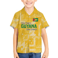Custom Guyana Football Family Matching Short Sleeve Bodycon Dress and Hawaiian Shirt One Team One Game Yellow Version - Wonder Print Shop
