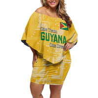 Custom Guyana Football Off Shoulder Short Dress One Team One Game Yellow Version - Wonder Print Shop