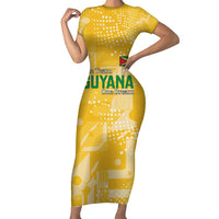 Custom Guyana Football Short Sleeve Bodycon Dress One Team One Game Yellow Version - Wonder Print Shop
