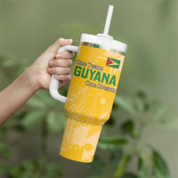 Custom Guyana Football Tumbler With Handle One Team One Game Yellow Version - Wonder Print Shop