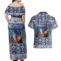 Finland Joulupukki Christmas Couples Matching Off Shoulder Maxi Dress and Hawaiian Shirt Mythology Hannunvaakuna - Wonder Print Shop
