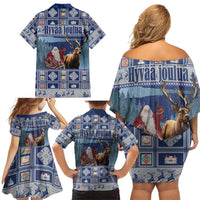 Finland Joulupukki Christmas Family Matching Off Shoulder Short Dress and Hawaiian Shirt Mythology Hannunvaakuna - Wonder Print Shop