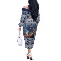 Finland Joulupukki Christmas Off The Shoulder Long Sleeve Dress Mythology Hannunvaakuna - Wonder Print Shop