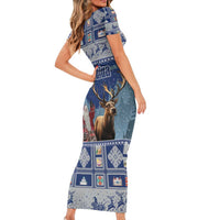 Finland Joulupukki Christmas Short Sleeve Bodycon Dress Mythology Hannunvaakuna - Wonder Print Shop