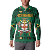 Personalized Jamaica Christmas Button Sweatshirt Coat Of Arms - Merri Crissmuss - Wonder Print Shop