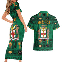 Personalized Jamaica Christmas Couples Matching Short Sleeve Bodycon Dress and Hawaiian Shirt Coat Of Arms - Merri Crissmuss - Wonder Print Shop