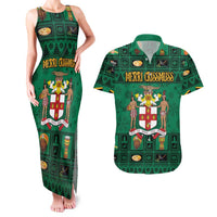 Personalized Jamaica Christmas Couples Matching Tank Maxi Dress and Hawaiian Shirt Coat Of Arms - Merri Crissmuss - Wonder Print Shop