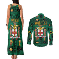 Personalized Jamaica Christmas Couples Matching Tank Maxi Dress and Long Sleeve Button Shirt Coat Of Arms - Merri Crissmuss - Wonder Print Shop