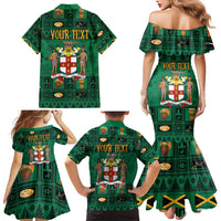 Personalized Jamaica Christmas Family Matching Mermaid Dress and Hawaiian Shirt Coat Of Arms - Merri Crissmuss - Wonder Print Shop