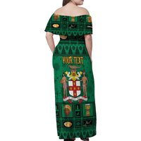 Personalized Jamaica Christmas Family Matching Off Shoulder Maxi Dress and Hawaiian Shirt Coat Of Arms - Merri Crissmuss - Wonder Print Shop