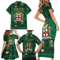 Personalized Jamaica Christmas Family Matching Short Sleeve Bodycon Dress and Hawaiian Shirt Coat Of Arms - Merri Crissmuss - Wonder Print Shop