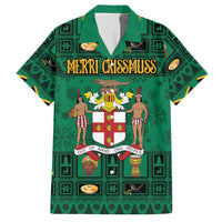 Personalized Jamaica Christmas Family Matching Short Sleeve Bodycon Dress and Hawaiian Shirt Coat Of Arms - Merri Crissmuss - Wonder Print Shop