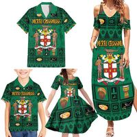 Personalized Jamaica Christmas Family Matching Summer Maxi Dress and Hawaiian Shirt Coat Of Arms - Merri Crissmuss - Wonder Print Shop