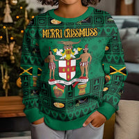 Personalized Jamaica Christmas Kid Ugly Christmas Sweater Coat Of Arms - Merri Crissmuss - Wonder Print Shop