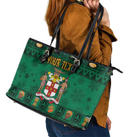 Personalized Jamaica Christmas Leather Tote Bag Coat Of Arms - Merri Crissmuss - Wonder Print Shop