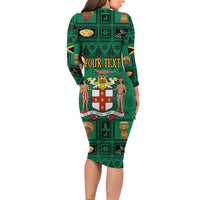 Personalized Jamaica Christmas Long Sleeve Bodycon Dress Coat Of Arms - Merri Crissmuss - Wonder Print Shop
