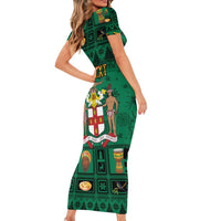 Personalized Jamaica Christmas Short Sleeve Bodycon Dress Coat Of Arms - Merri Crissmuss - Wonder Print Shop