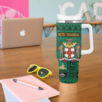 Personalized Jamaica Christmas Tumbler With Handle Coat Of Arms - Merri Crissmuss - Wonder Print Shop