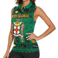 Personalized Jamaica Christmas Women Sleeveless Polo Shirt Coat Of Arms - Merri Crissmuss - Wonder Print Shop